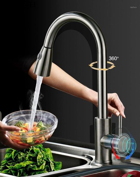 

new hardware stainless steel brushed kitchen rotating faucet modern sink sink pull-type and cold water mixer
