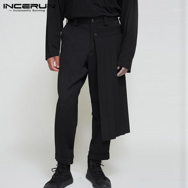 

2020 fashion men casual pants solid color button baggy punk trousers men streetwear joggers irregular skirts pants s-5xl incerun1, Black
