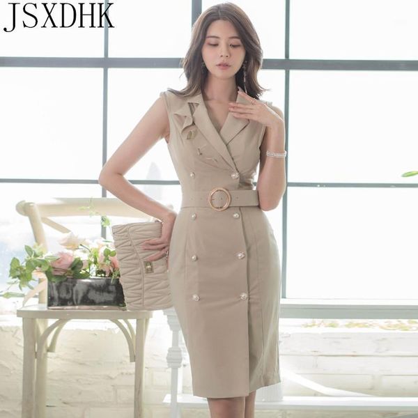 

jsxdhk elegant double breasted pencil dress women new ruffles slim business sheath bodycon dresses office wear vestidos1, Black;gray