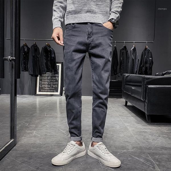 

new casual fashion spring autumn men stretch jeans korean trendy all-match denim slim pencil pants1, Blue