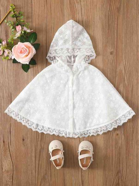 

baby scallop trim hooded lace cape coat she, Blue;gray