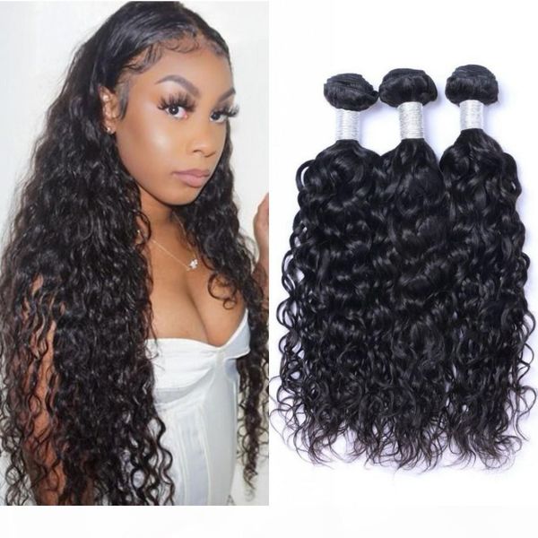 

water wave bundles 3 pieces indian hair weave bundles 100g pc double drawn virgin human hair bundles, Black