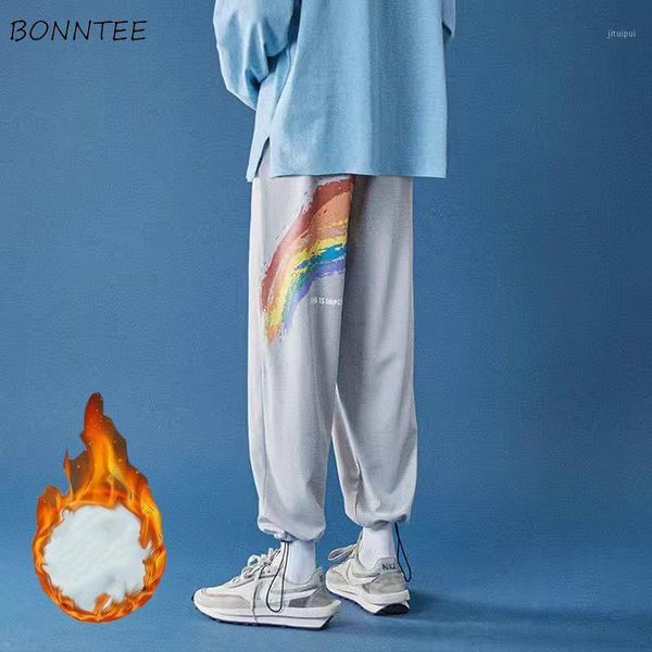 

men pants rainbow printed letter chic harajuku teens couples baggy plus size 5xl thickening autumn winter drawstring pencil new1, Black