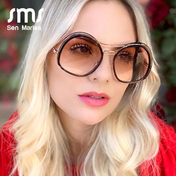

sunglasses irregular round women 2021 fashion designer gradient metal double beam female male eyeglasses uv400 oculos, White;black
