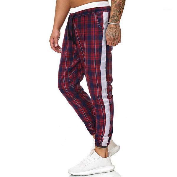 

new men joggers trousers male casual pants sweatpants plaid jogger elastic sportswear fitness workout bodybuilding trousers1, Black
