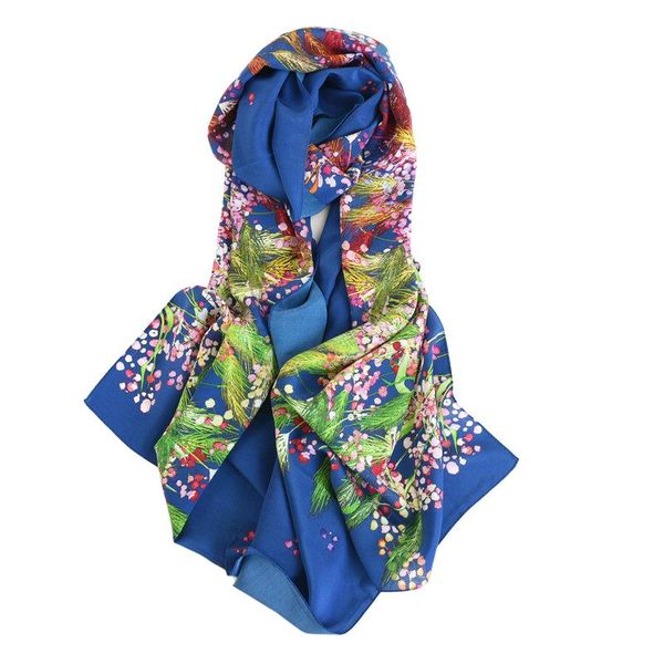 

scarves floral long 100% silk scarf shawl wraps for women fashion 185*65cm, Blue;gray
