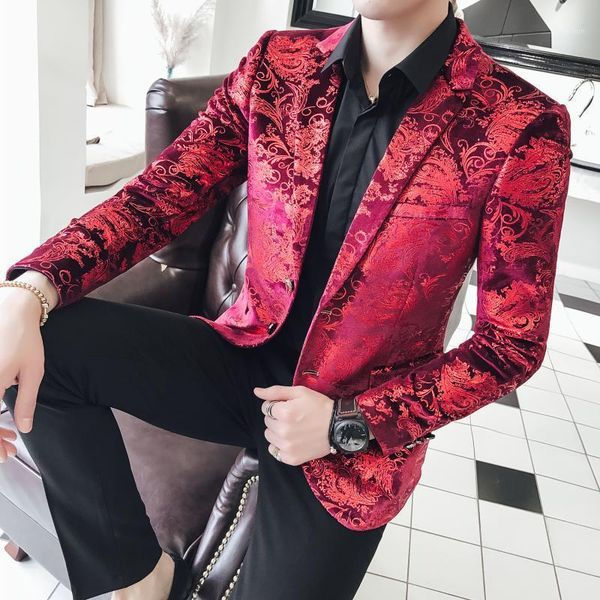 

men's suits & blazers fashion blazer men spring 2021 mens red floral jacket slim fit streetwear night club prom tuxedo formal wear1, White;black