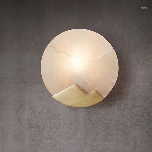 

post-modern marble wall lamp nordic living room background brass wall light fixture bedroom bedside lamp aisle stair sconce1