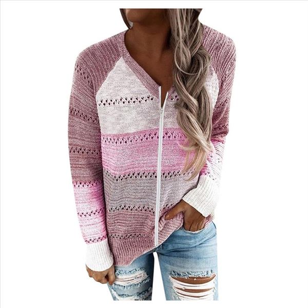 

women elegant patchwork striped sweaters 2021 autumn long sleeve cardigan ladies winter casual v neck hooded knitted sweater, White;black