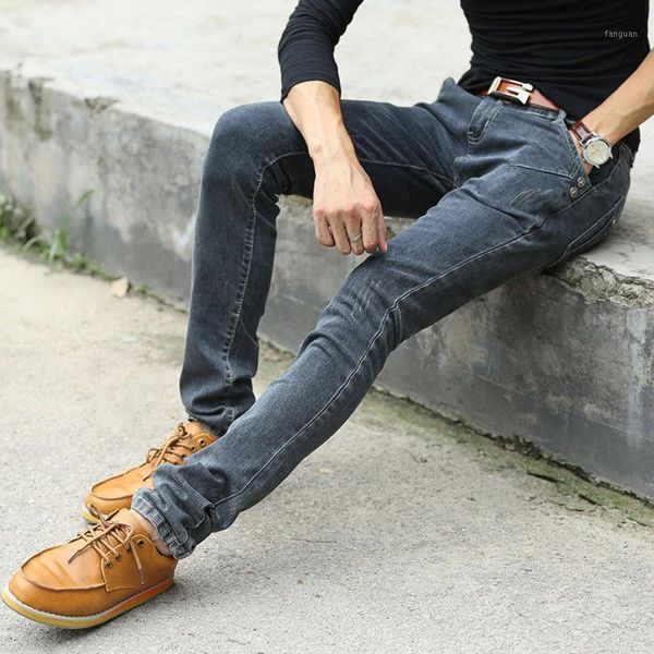 

2020 korean fashion men's jeans skinny jeans for men pants with bound feet trousers blue black mens1