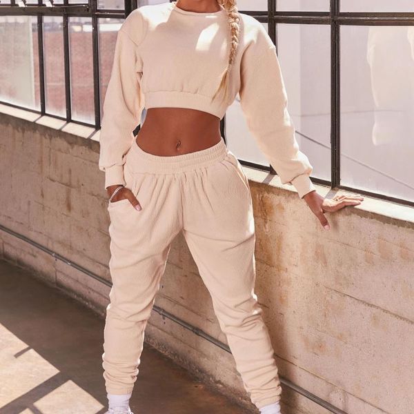 

women's solid color suit autumn winter pullover pocket two-piece suit 2020 2 piece women set sports two-piece outfits a28, Gray