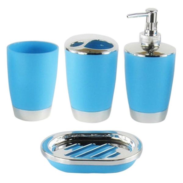 

4 pcs/set bathroom suit plastic shampoo press bottle wash gargle cup toothbrush holder soap dish bath accessories mdd88