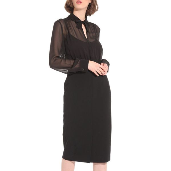 

2021 autumn new longa bowknot auto-cultural temperature chiffon women in elegant party qih8, Black;gray