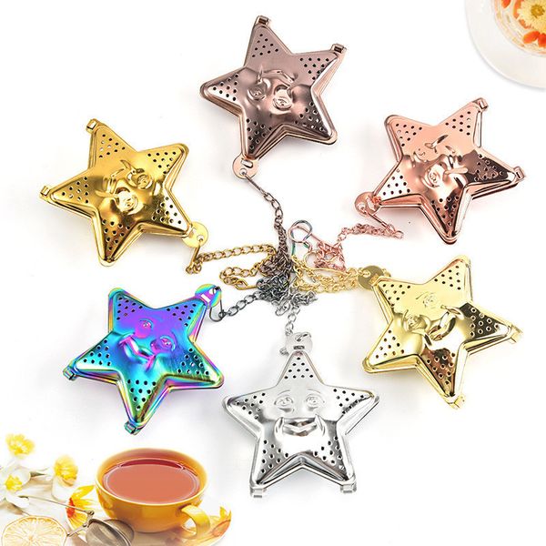 

star pot tea infuser chain infuser tea filter colored 304 stainless steel tea strainer kitchen tools