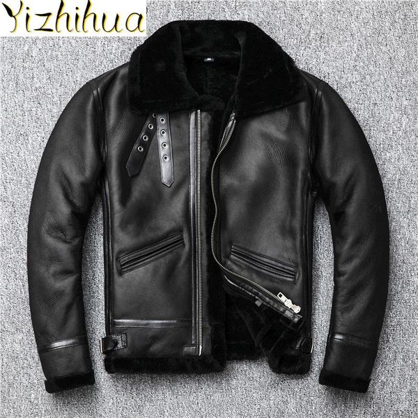 

azazel men jacket real wool men's clothes winter 2020 mens clothing motorcycle thick fur coller coat male ropa hombre lxr402, Black