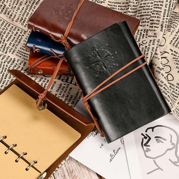 

greeting cards retro spiral notebook diary notepad vintage pirate anchors pu leather note book replaceable stationery gift traveler journal