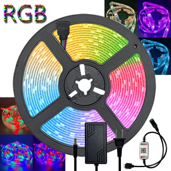 

led light strip luces led rgb 5050 2835 smd flexible ribbon waterproof 5m 10m 15m tape diode bluetooth control led lights dc 12v