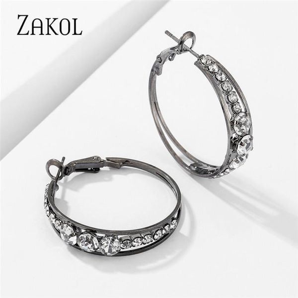 

hoop & huggie zakol arrival fashion round crystal earring for women girl big circle ear jewelry party korea design wholesale, Golden;silver