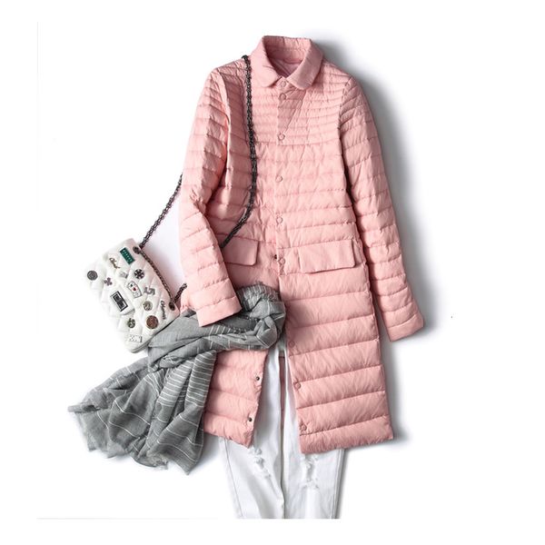 

women ultra light down jacket autumn winter lightweight white duck down parkas warm slim thin long coat female outerwear sf0547, Black