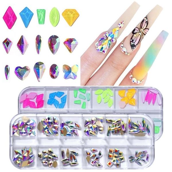 

nail art crystal rhinestones shiny colorful 3d flatback glass gems ab rhinestones diy nail art decorations with box, Silver;gold