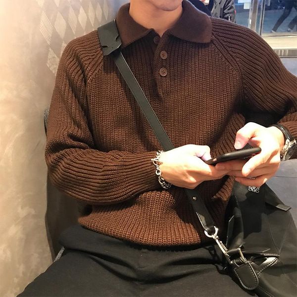 

male abstinence korean-style versatile vintage lapel couple raglan sleeve loose casual sweater, White;black