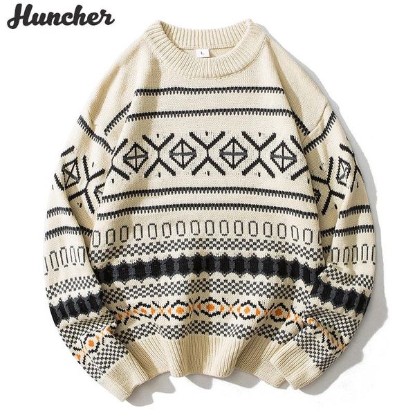 

men's sweaters huncher mens knitted sweater male 2021 winter casual patckwork pullover jumper men korean beige striped for, White;black