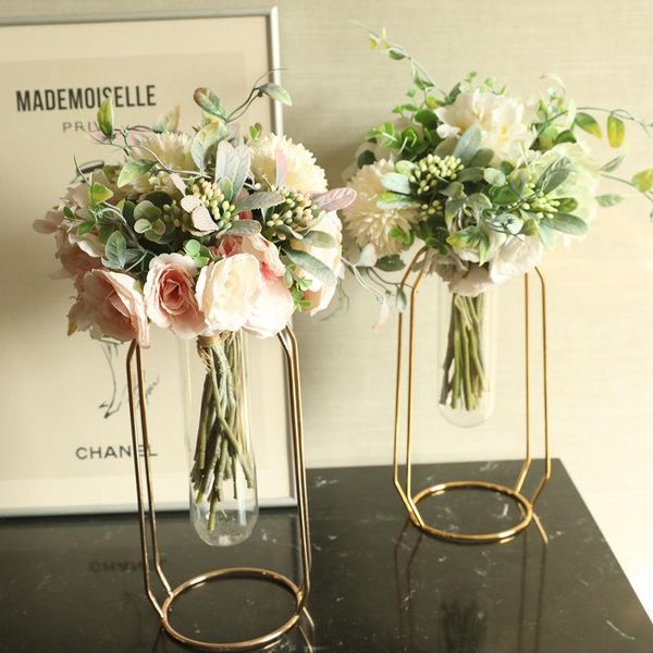 

1pc artificial flowers silk camellia peony mini wedding flower bouquet hydrangea for home party decoration indoor 9.4 inch