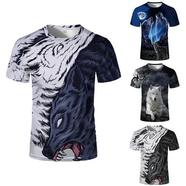 

wolf new breathable 3d printed seven-color t-shirt fashion 2021 men's t-shirt large size t-shirt k100-4xl drop shipping, White;black