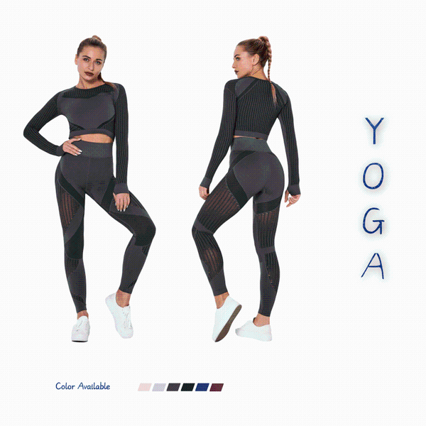 

6 color stripe hollowing out high waist women's yoga set long sleeve + leggings stripe ventilation fitness running sportswear, White;red
