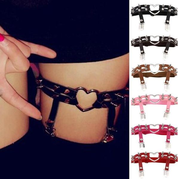 

goth rivet heart ring punk garter belt leg leather elastic gothic harajuku harness garters suspenders women 1pcs, Black;white