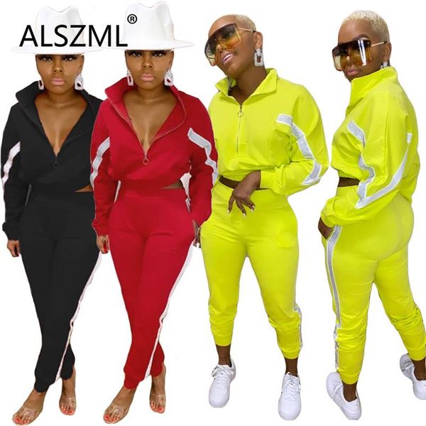 

simple pure color zipper long sleeve crop and pants 2 pieces set casual lady fashion tracksuits, Gray