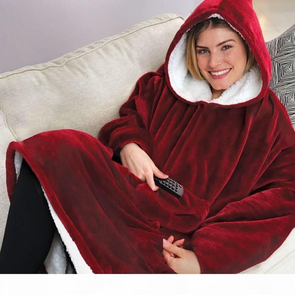 

winter fleece hoodies blanket sweatshirt women robe fashion solid warm bathrobe christmas sweatshirt vintage outerwear coat, Black