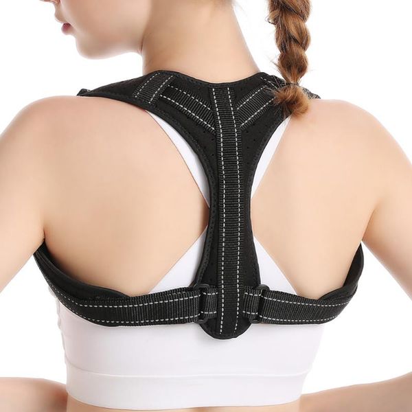 

sports adjustable posture corrector back support belt corset orthopedic brace shoulder correct equipment outdoor, Black;blue