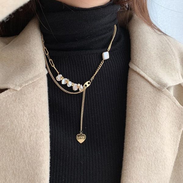 

korean elegant freshwater pearl necklace for women fashion metal lock chains love choker jewelry gifts, Silver