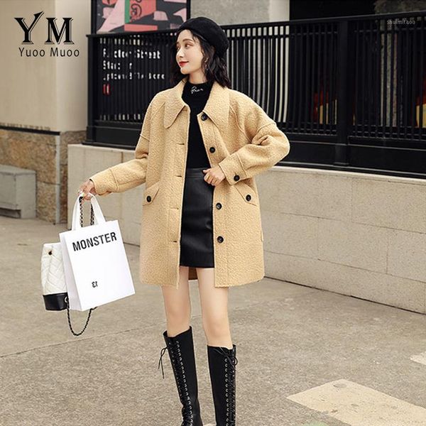 

yuoomuoo 2020 women coat outwear winter clothing korean fashion woolen blends female elegant pockets woolen coat women jacket1, Black