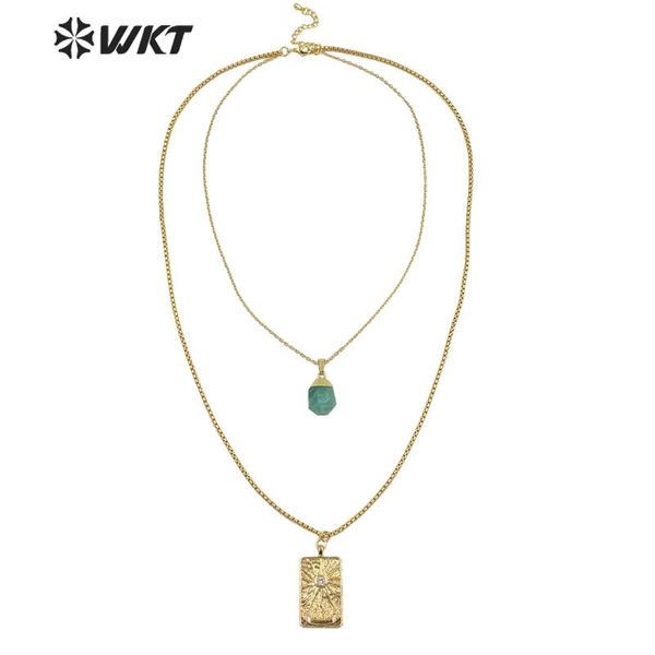 

chokers wt-n1280 wkt unique design double layer chocker chain necklace gold electroplated square medal coin stone, Golden;silver