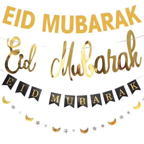 

party decoration eid mubarak banner glitter star moon letter paper bunting garland islamic muslim ramadan supplies