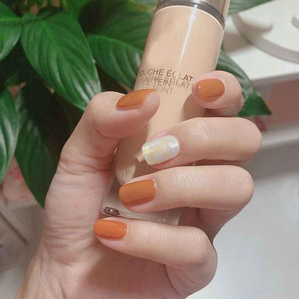 

false nails 24pcs artificial with glue color jump of pumpkin shell wear finished nail tablet removable manicure dl, Red;gold