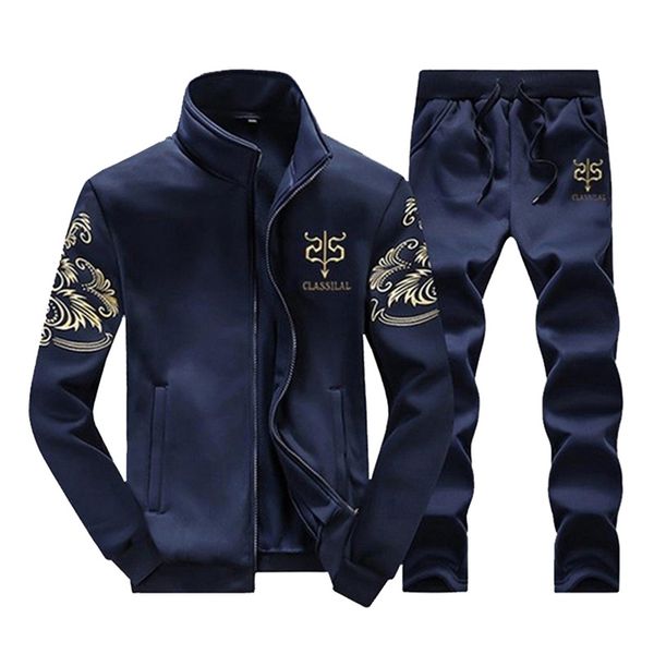 

2021 new spring autumn men 2pc jogger sweatshirt sporting fleece set man's jacket + pants casual tracksuit gyms piece sets tdj1, Black