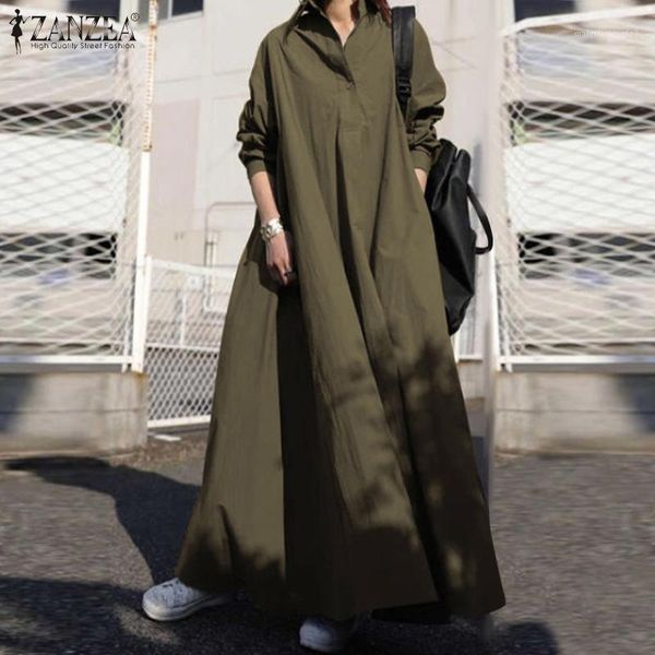 

casual dresses elegant button shirt dress women's autumn sundress zanzea 2021 long sleeve maxi vestido female bagyy robe femme plus siz, Black;gray