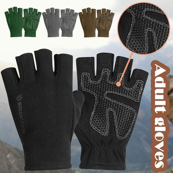 

five fingers gloves mens winter women solid color polar- tleece half-tinger men and outdoor streetwear, Blue;gray