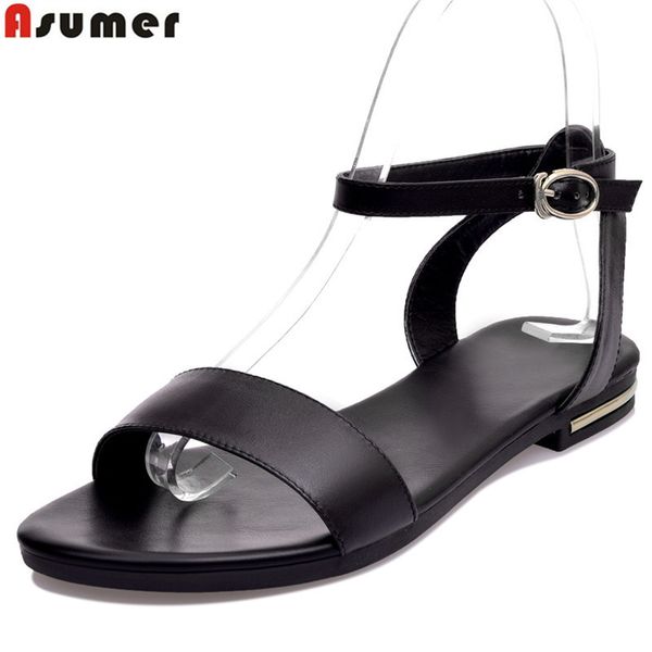 

asumer plus size 34-43 new genuine leather sandals women shoes ladies solid color flat summer beach shoes t200515, Black