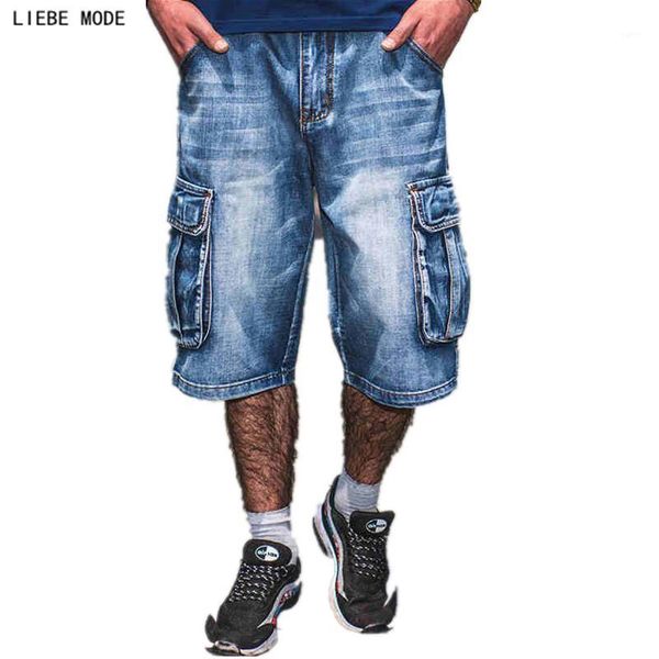 

mens summer casual loose denim shorts men blue cargo jean shorts for men work short jeans multi pocket side bermuda masculina 461