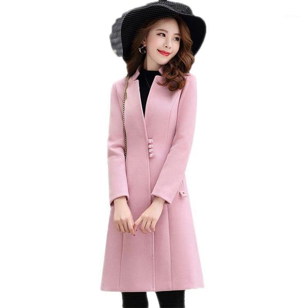

women autumn winter turn down collar wool coat female medium-long high fashion woolen long sleeve solid color outerwear o2601, Black