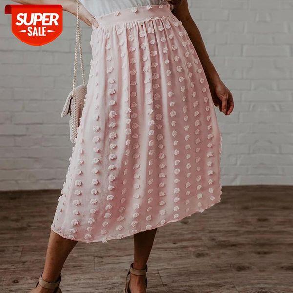 

2020 new summer solid a-line skirt women casual high waist mid calf skirt #a098, White;black