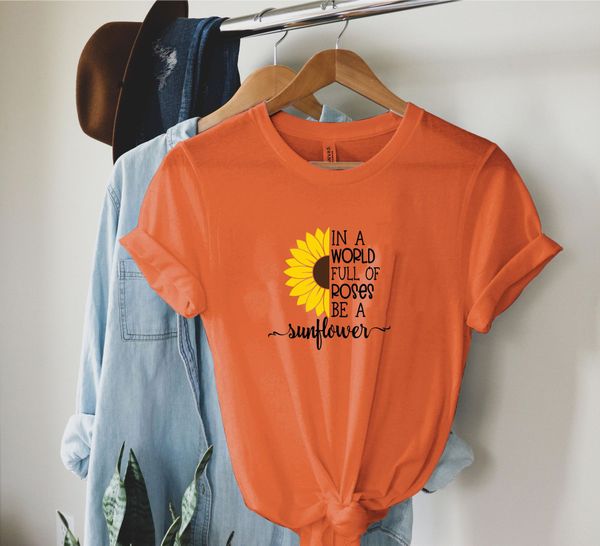 

lh2042 summer new suntrouer sunflower print all-match casual loose round neck short sleeve t-shirt women, White