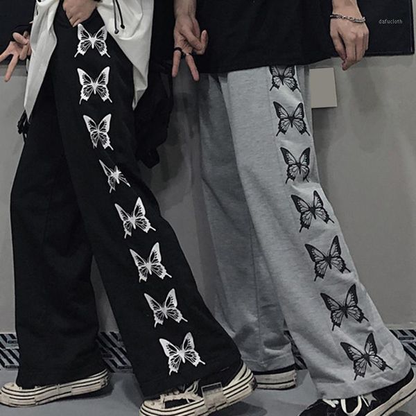 

harajuku ins women printed butterfly leisure chic trousers womens loose setreetwear hip-hop retro korean ulzzang straight pants1, Black;white