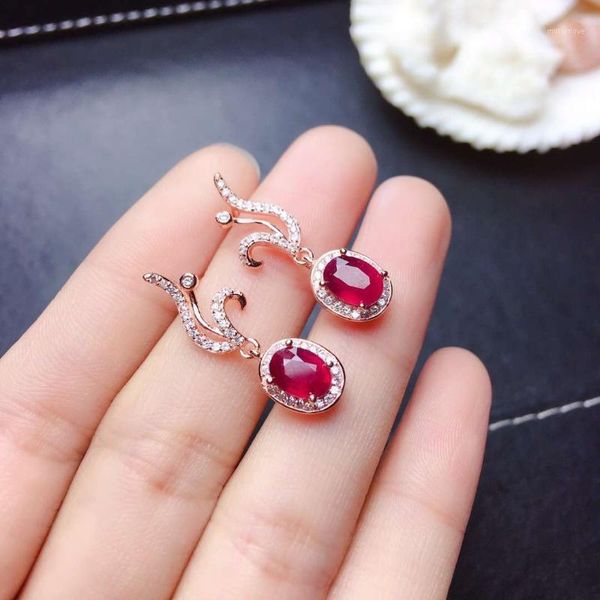 

other elegant red ruby gemstone stud earrings women silver fine jewelry natural gem 925 sterling certificate good color gift1, Golden;silver