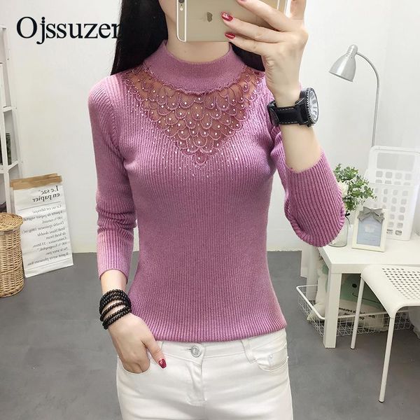 

fashion female purple pullovers see through mesh patchwork clothing winter women's sweaters diamond knitwear pull femme1, White;black