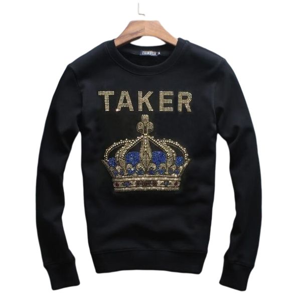 

men/woman slim hoodie street wear sweatshirts drill black hoodie rhinestone apparels c94